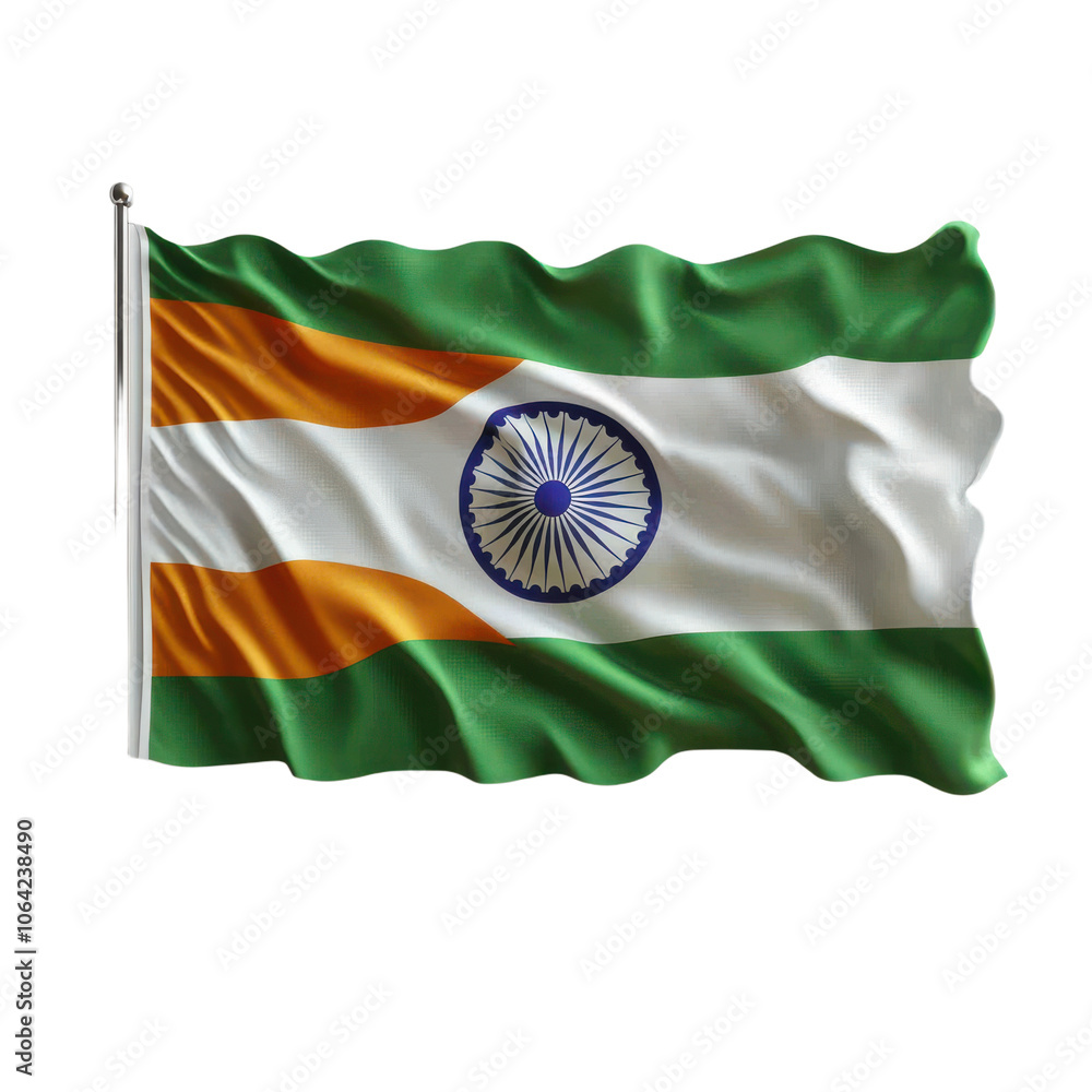 Waving indian flag on a pole with transparent background on transparent ...