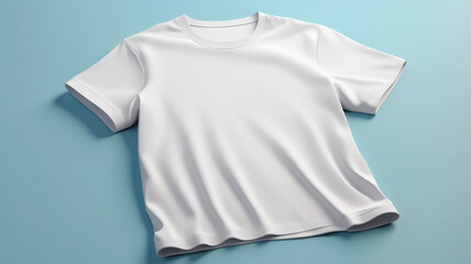 lain white t-shirt set against a soothing pastel blue background, great for emphasizing custom prints or fashion designs in mockups.