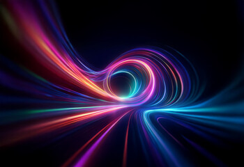 Abstract swirl of vibrant light streaks against a black background, creating an illusion of movement and depth.