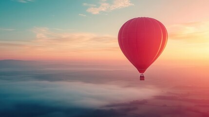 Wall Mural - Hot air balloon flight with vibrant colors, soft lighting, serene atmosphere, dynamic movement, high contrast