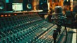 © practice  - Professional podcasting equipment close-up, featuring a microphone, headphones, and an audio mixer, set in a sleek studio environment, warm ambient lighting, detailed textures