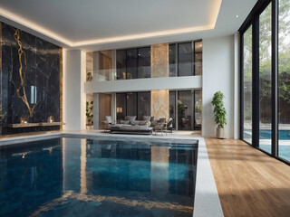 modern living room with pool