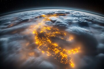 Wall Mural - a planet with a bright orange glow in the sky