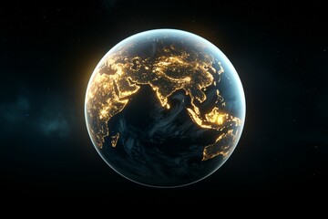 Wall Mural - a close up of the earth with the continents lit up in the night sky