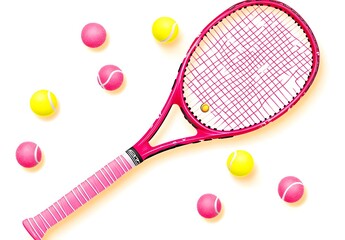 Pink Tennis Racket and Balls