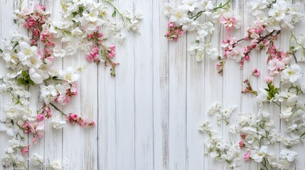 Sticker - Delicate Floral Arrangement on Rustic Wood Background