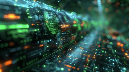 Fototapete - Web Development and Coding Abstract Background with Code Lines High Resolution Dark Blue Green Technology Atmosphere Detailed Sharp Focus 3D Rendering