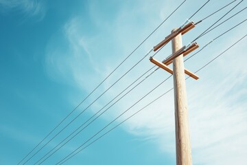 A tall wooden pole with power lines on it