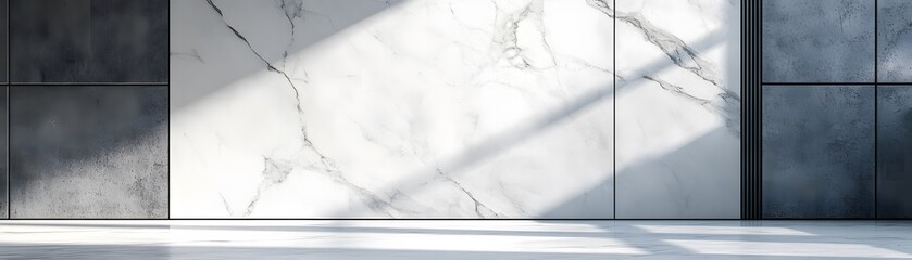 Wall Mural - Minimalist Interior with Marble Wall and Sunbeams