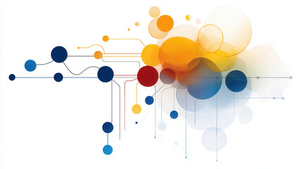 Dynamic abstract design featuring colorful circles and lines, representing data flow and connectivity. This vibrant illustration evokes sense of innovation and technology