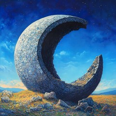 Canvas Print - Surreal Landscape with a Stone Moon