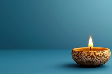 Wall Mural - A candle is lit in a small bowl on a blue background