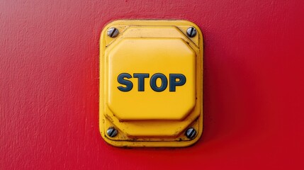 Industrial switch with STOP text on a solid red background