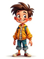 Cheerful Cartoon Young Man in Casual Attire Smiling Cartoon Man in Modern Outfit Friendly Cartoon Male Character Full Body Cute Cartoon Boy in Playful Pose Stylish Cartoon Man with Confident Expressio