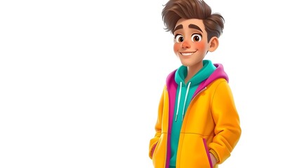 Cheerful Cartoon Young Man in Casual Attire Smiling Cartoon Man in Modern Outfit Friendly Cartoon Male Character Full Body Cute Cartoon Boy in Playful Pose Stylish Cartoon Man with Confident Expressio