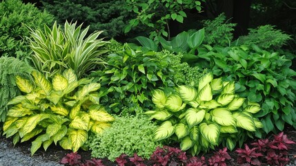 Lush Green Garden with Varied Leafy Plants