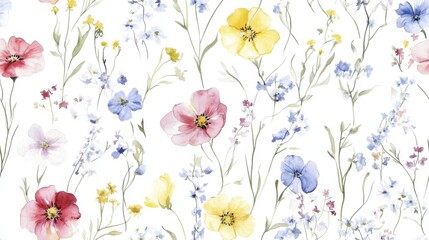 Artistic representation of flowers in a natural, seamless pattern.