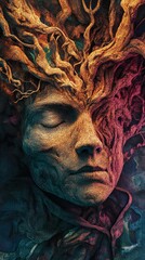 Canvas Print - Tree Roots Forming Human Face - Surreal Nature Art