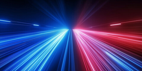 Fototapete - Abstract speed motion blue and red light trails background