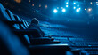 © INT888 - child sits alone in empty auditorium, surrounded by blue lights and rows of seats, evoking sense of longing and solitude