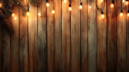 Wooden background with glowing festive lights