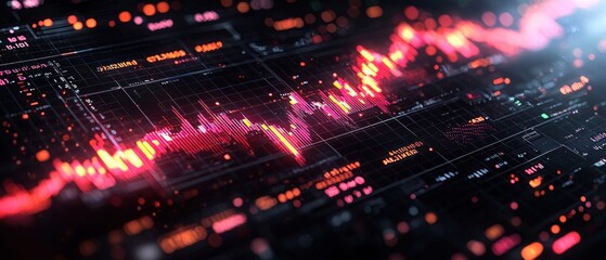 Leinwandbilder - Abstract Digital Interface with Red and Orange Data Visualizations