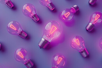 light bulbs, purple background, creative design, illumination concepts, array of bulbs glowing bright, innovative lighting solutions, modern aesthetics, energy ideas