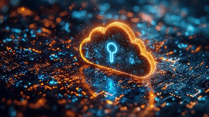 Fototapete - Glowing Cloud with Keyhole Symbol on Circuit Board