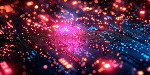 Aufkleber - Illuminated Circuit Board with Red and Blue Lights