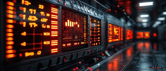 Futuristic Control Panel with Red Digital Displays