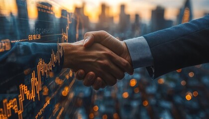 Poster - Business Handshake with Stock Market Data Overlaid