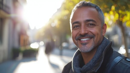 Poster - Smiling Man on City Street