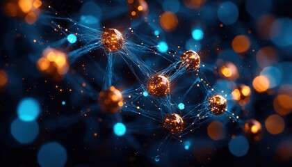 Aufkleber - Interconnected Glowing Spheres and Web-like Structure