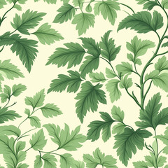  Seamless pattern featuring elegant ferns and trailing vines, soft green and ivory tones, delicate detailing, organic flow, lush and full, nature-inspired, high resolution