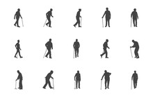 Old man with walking cane svg, Old man with cane silhouette, Old man with a stick svg, Old man with a stick silhouette, Old man svg, Old man silhouette.

