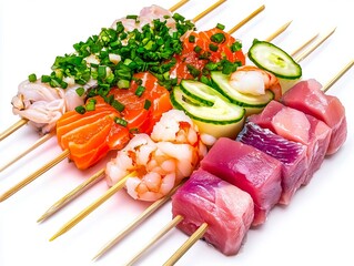 Wall Mural - a bunch of different types of sushi on a white plate