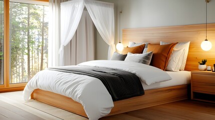 Aufkleber - Cozy and Elegant Canopy Bedroom with Warm Wooden Accents and Soft Lighting Creates a Peaceful and Inviting Atmosphere for Relaxation and Rest