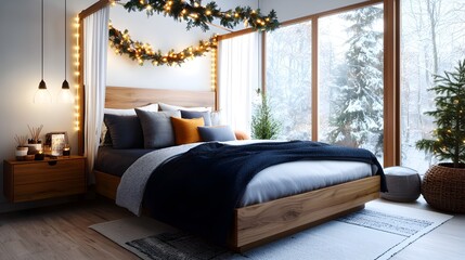Aufkleber - Cozy and Inviting Bedroom with a Canopy Bed Soft Lighting and Warm Wooden Accents Creating a Serene and Relaxing Atmosphere for Comfort and Rest
