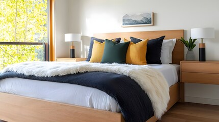 Aufkleber - Cozy and Inviting Bedroom with Plush Faux Fur Throw Soft Lighting and Serene Ambiance for a Relaxing and Peaceful Retreat
