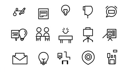 Leinwandbilder - Set of minimalist line art icons depicting various professional meeting and interview symbols in a clean modern style on a white background  Representing concepts such as classroom discussion