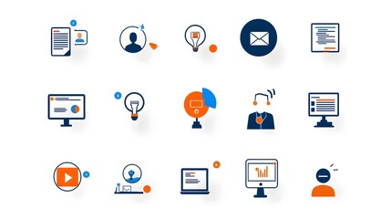 Leinwandbilder - Minimalistic Collection of Webinar Icons in Clean Line Style Depicting Business Meeting Team Conference and Online Presentation Elements on White Background