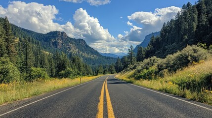 Views of an empty open road in during a summer road trip