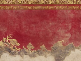 Chinese Style Golden Retro Wave Red Back Texture