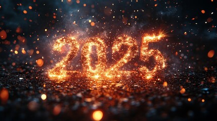 Wall Mural - Happy new year sparkling fireworks forming number 2025