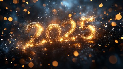 Wall Mural - Happy new year sparkling fireworks forming number 2025