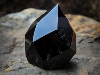 Wall Mural - A black crystal sitting on top of a rock