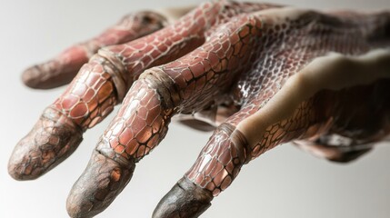 Leinwandbilder - This close-up showcases a prosthetic hand crafted with a natural appearance, emphasizing its lifelike skin texture and details. Generative AI