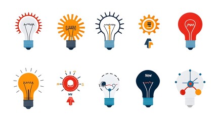 Leinwandbilder - Creative icon set depicting lightbulbs gears and solution pathways to represent new ideas innovation and problem solving processes