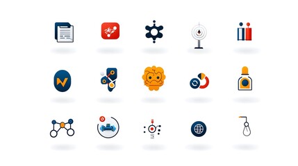 Fototapete - Comprehensive collection of icons representing the key elements of development including a digital brain algorithms and data flow visualization