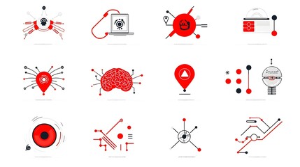 Fototapete - Intelligence Icon Set Featuring Automation Deep Learning and Cognitive Computing on a Clean White Background  Digital Technology Innovation and Software Development Concept